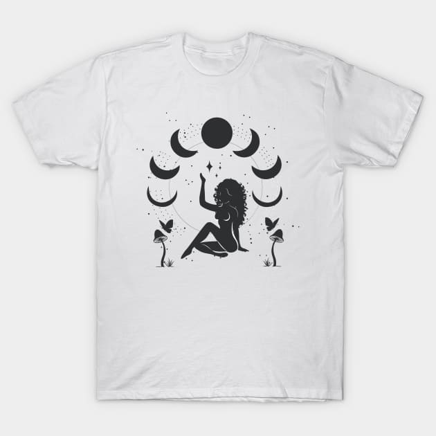 Sitting Mushroom Goddess T-Shirt by studioaartanddesign